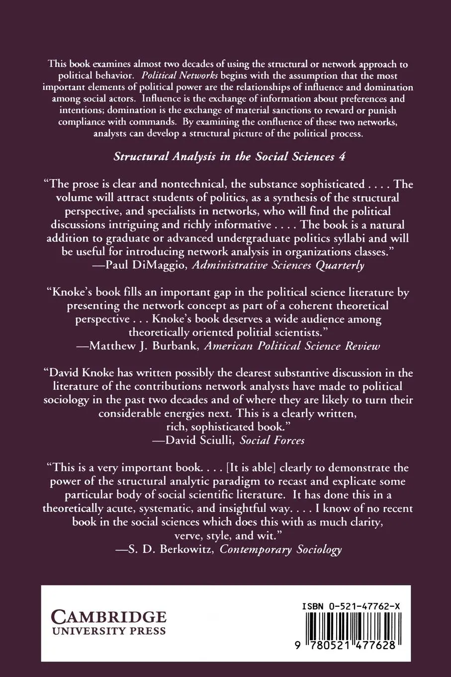 Rückseite: 9780521477628 | Political Networks | The Structural Perspective | David Knoke | Buch