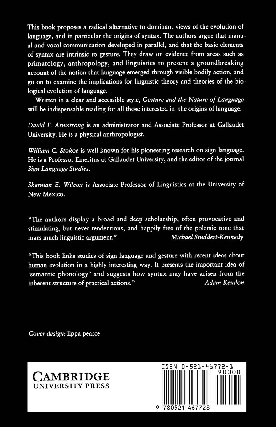 Rückseite: 9780521467728 | Gesture and the Nature of Language | David F. Armstrong (u. a.) | Buch