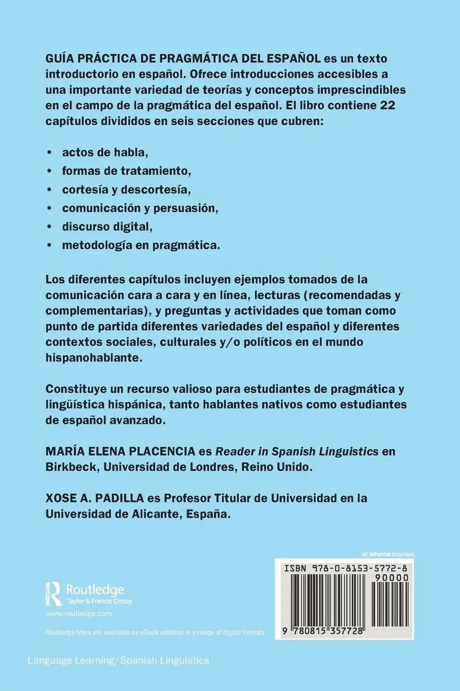 Rückseite: 9780815357728 | Guía práctica de pragmática del español | Placencia (u. a.) | Buch