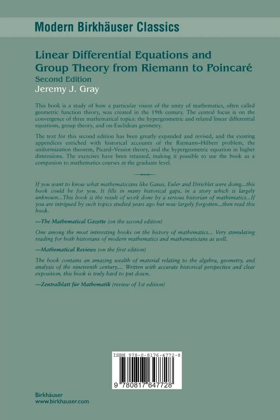 Rückseite: 9780817647728 | Linear Differential Equations and Group Theory from Riemann to...