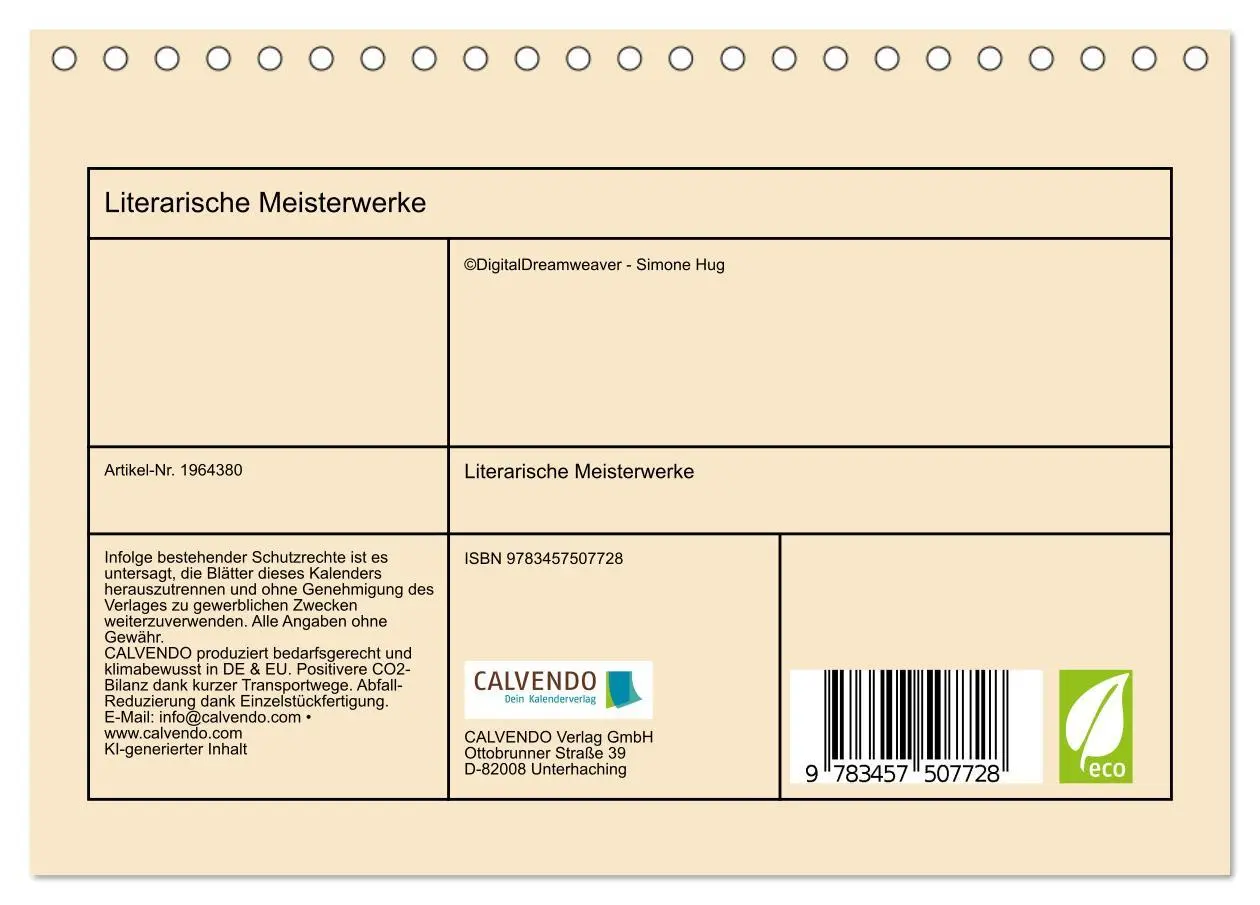Bild: 9783457507728 | Literarische Meisterwerke (Tischkalender 2026 DIN A5 quer),...