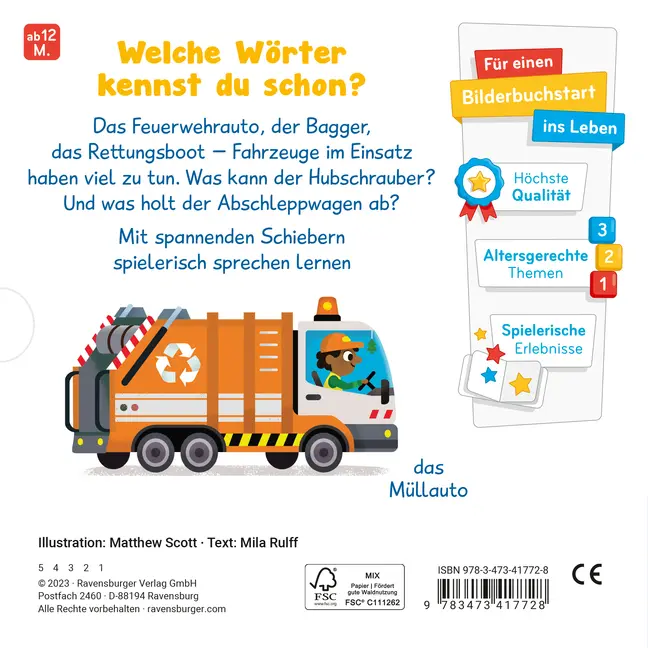 Rückseite: 9783473417728 | Meine ersten Wörter - Fahrzeuge im Einsatz | Mila Rulff | Buch | 12 S.