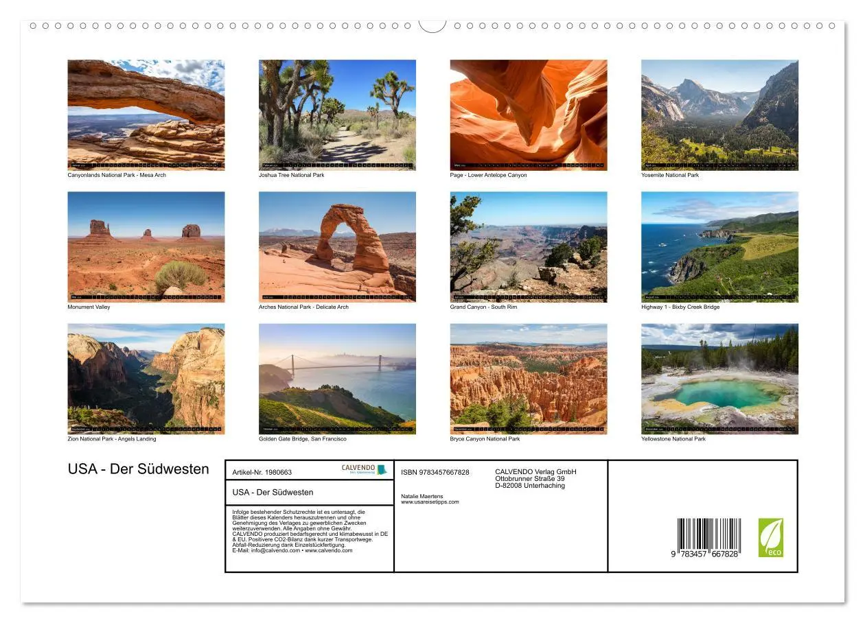 Bild: 9783457667828 | USA - Der Südwesten (Wandkalender 2026 DIN A2 quer), CALVENDO...