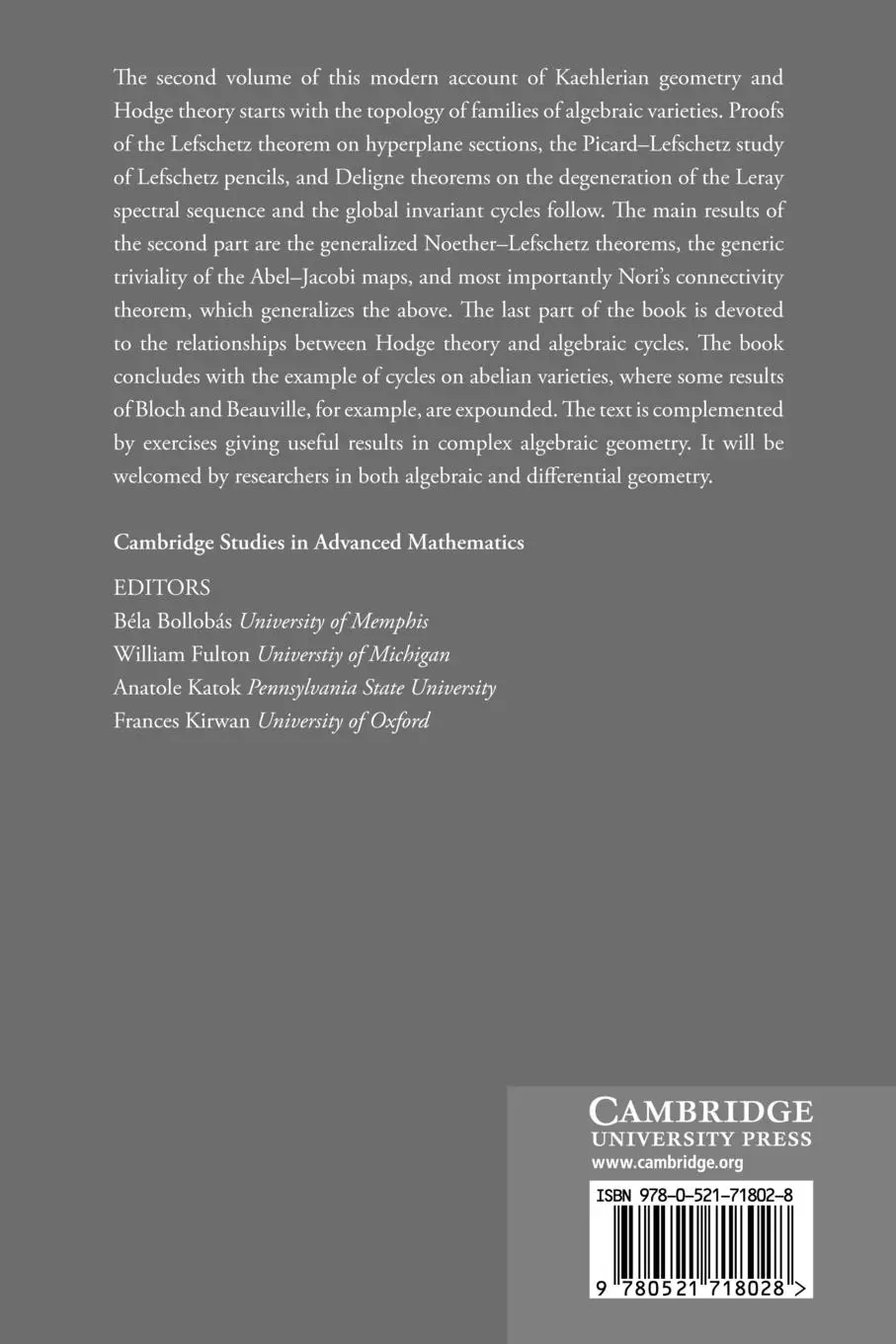 Rückseite: 9780521718028 | Hodge Theory and Complex Algebraic Geometry II | Claire Voisin | Buch