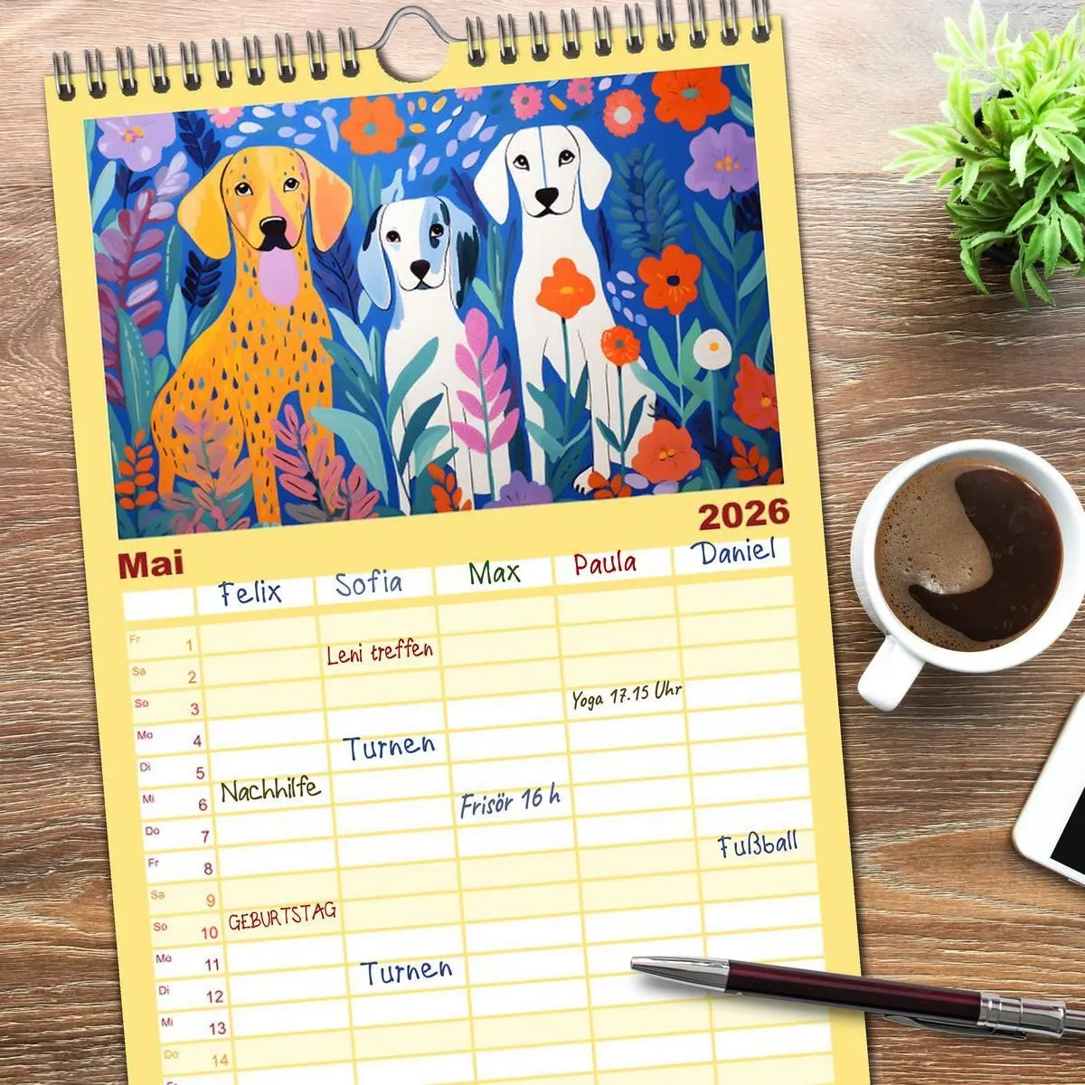 Bild: 9783516498028 | Familienplaner 2026 - Hunde Kunstwerke - Hunde im Stil des...