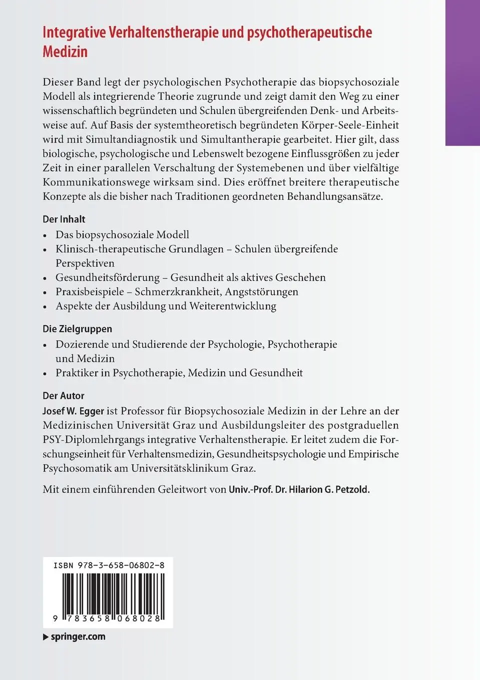 Rückseite: 9783658068028 | Integrative Verhaltenstherapie und psychotherapeutische Medizin | Buch