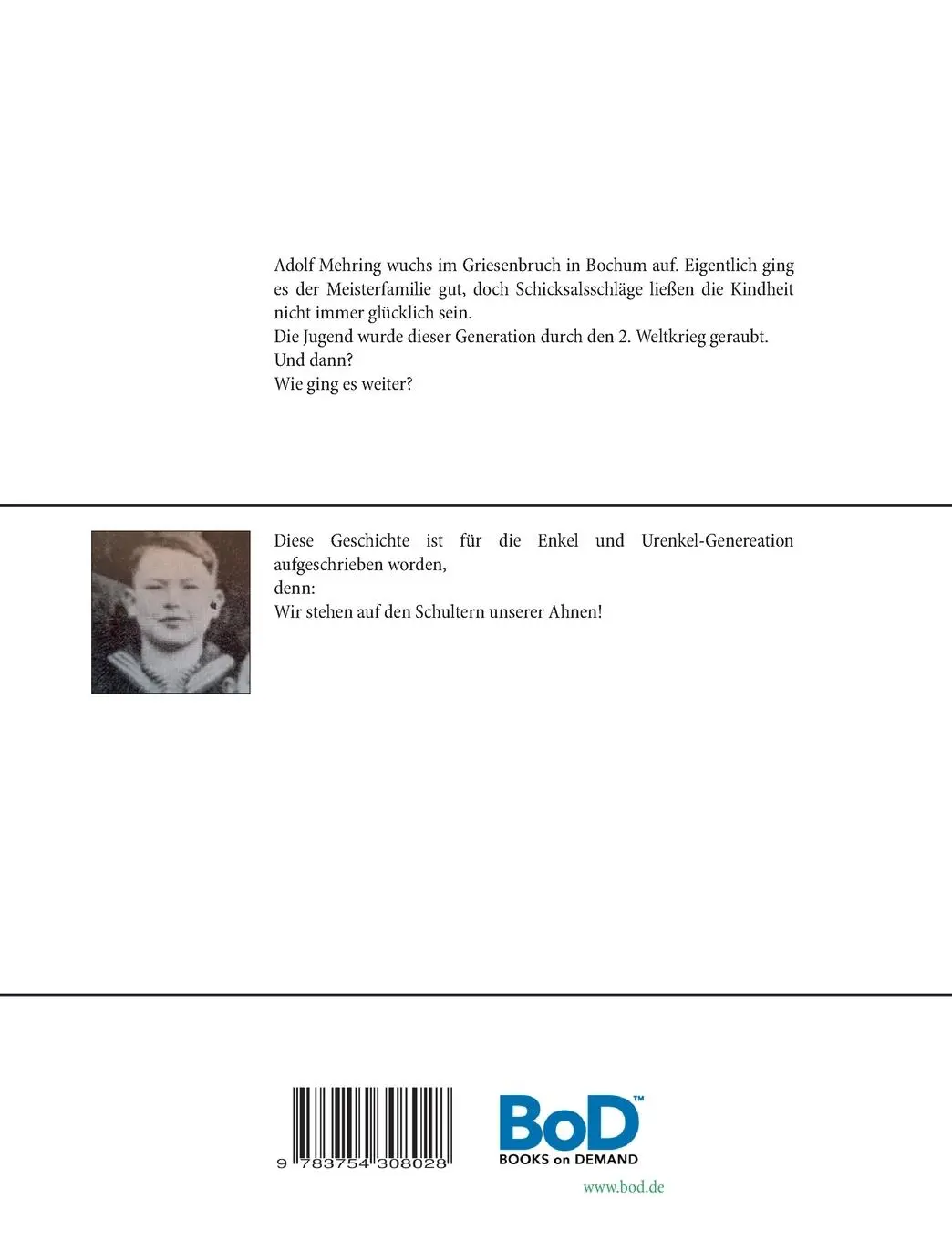 Rückseite: 9783754308028 | Lebensbilder Adolf Mehring | Adolf Mehring *7.7.1922 +1.11.2009 | Buch