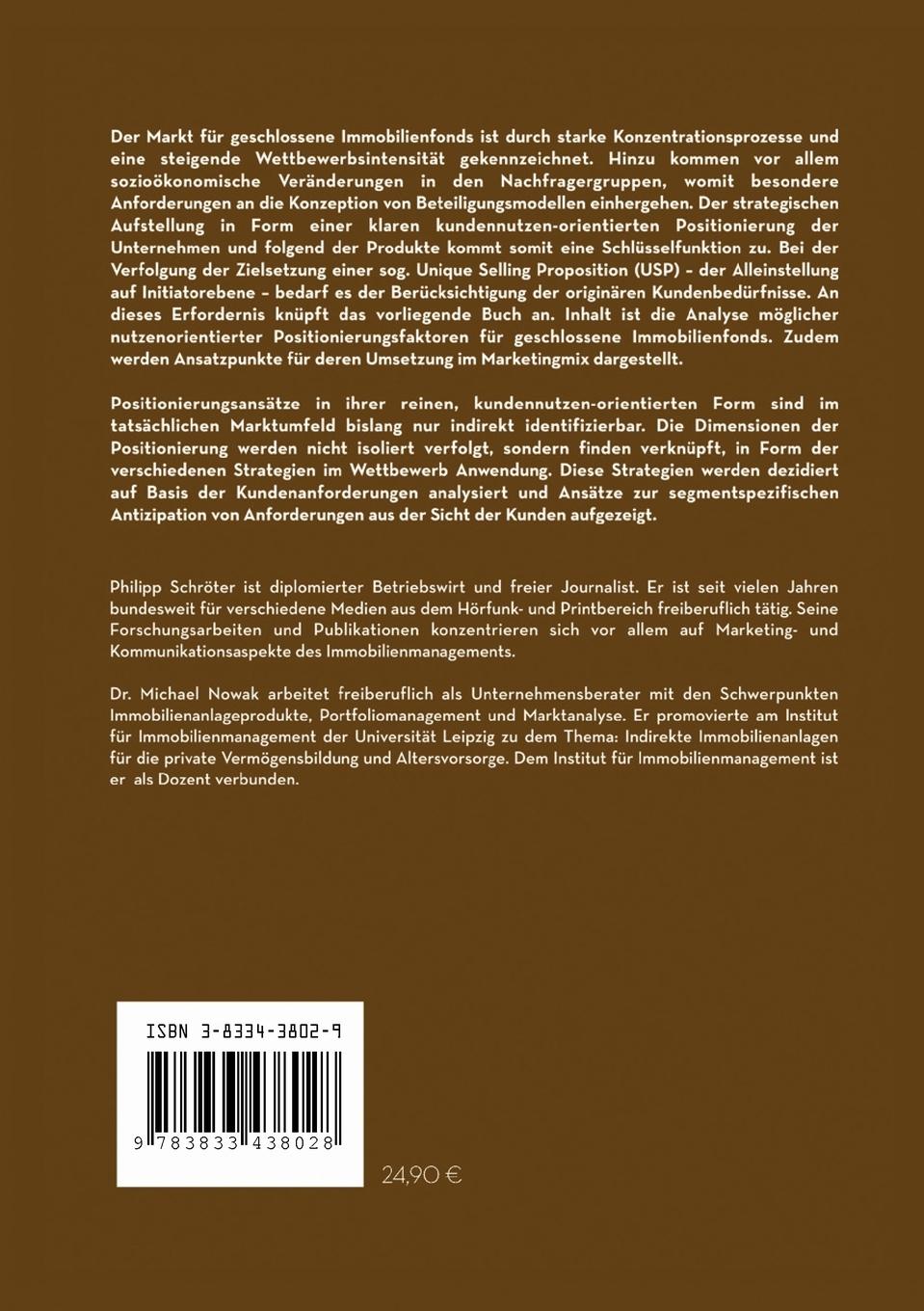 Rückseite: 9783833438028 | Positionierung geschlossener Immobilienfonds | Schröter (u. a.) | Buch