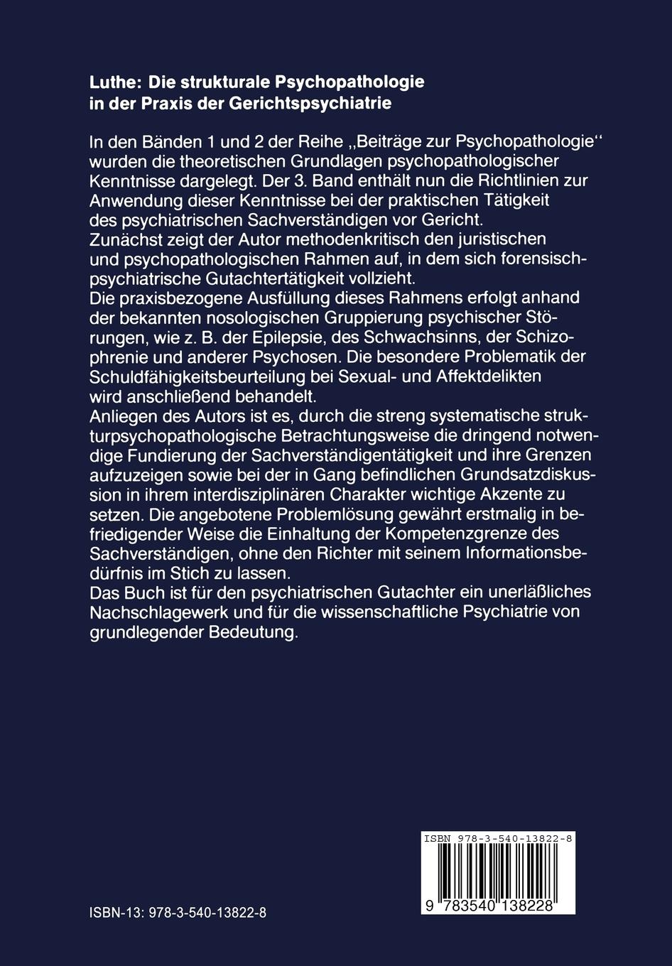 Rückseite: 9783540138228 | Die strukturale Psychopathologie in der Praxis der Gerichtspsychiatrie