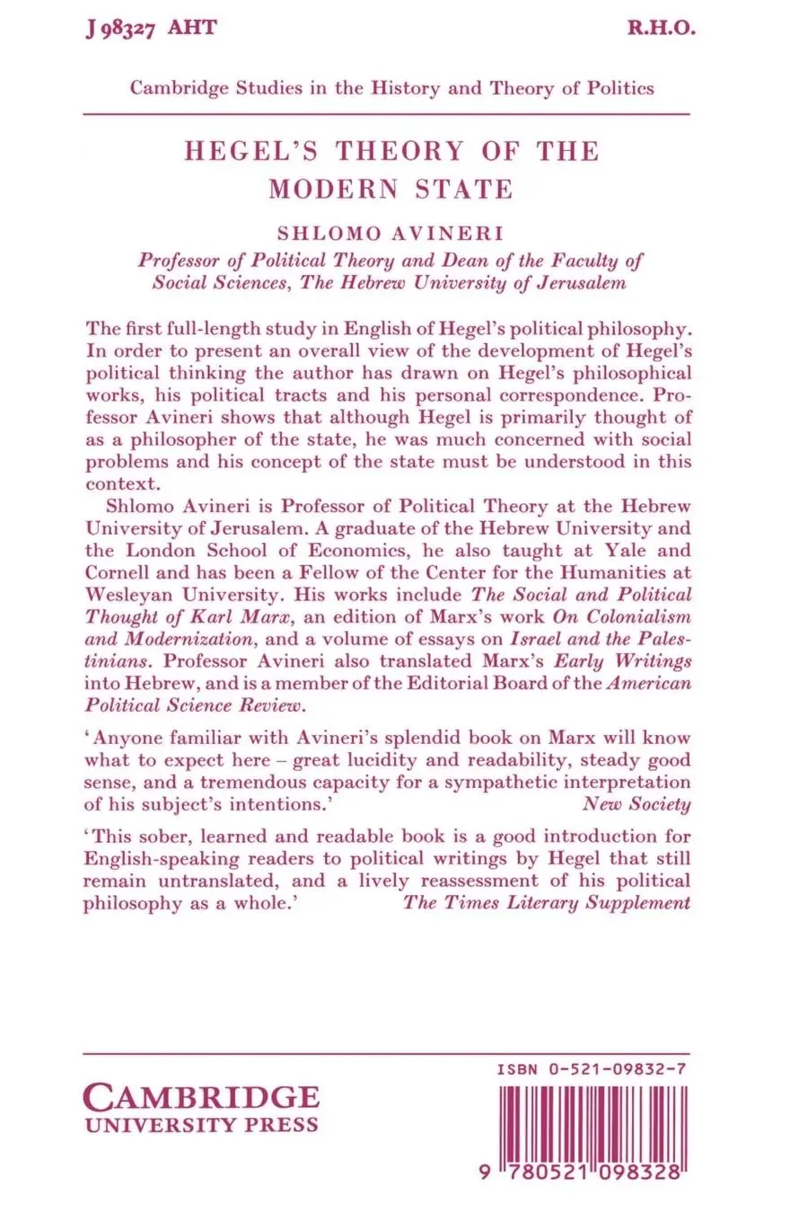 Rückseite: 9780521098328 | Hegel's Theory of the Modern State | Shlomo Avineri | Taschenbuch