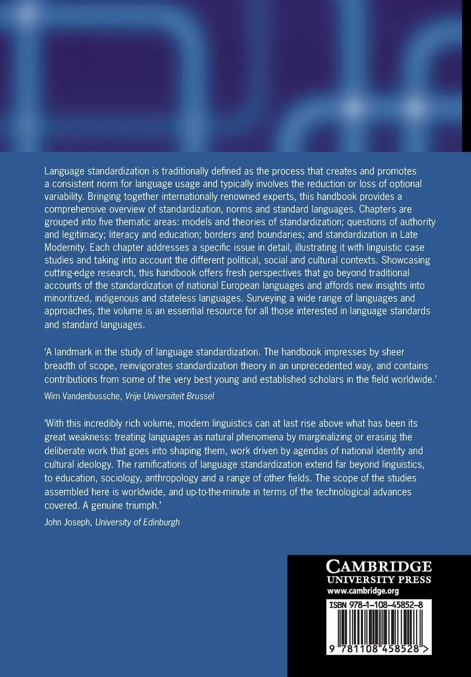 Rückseite: 9781108458528 | The Cambridge Handbook of Language Standardization | John Bellamy