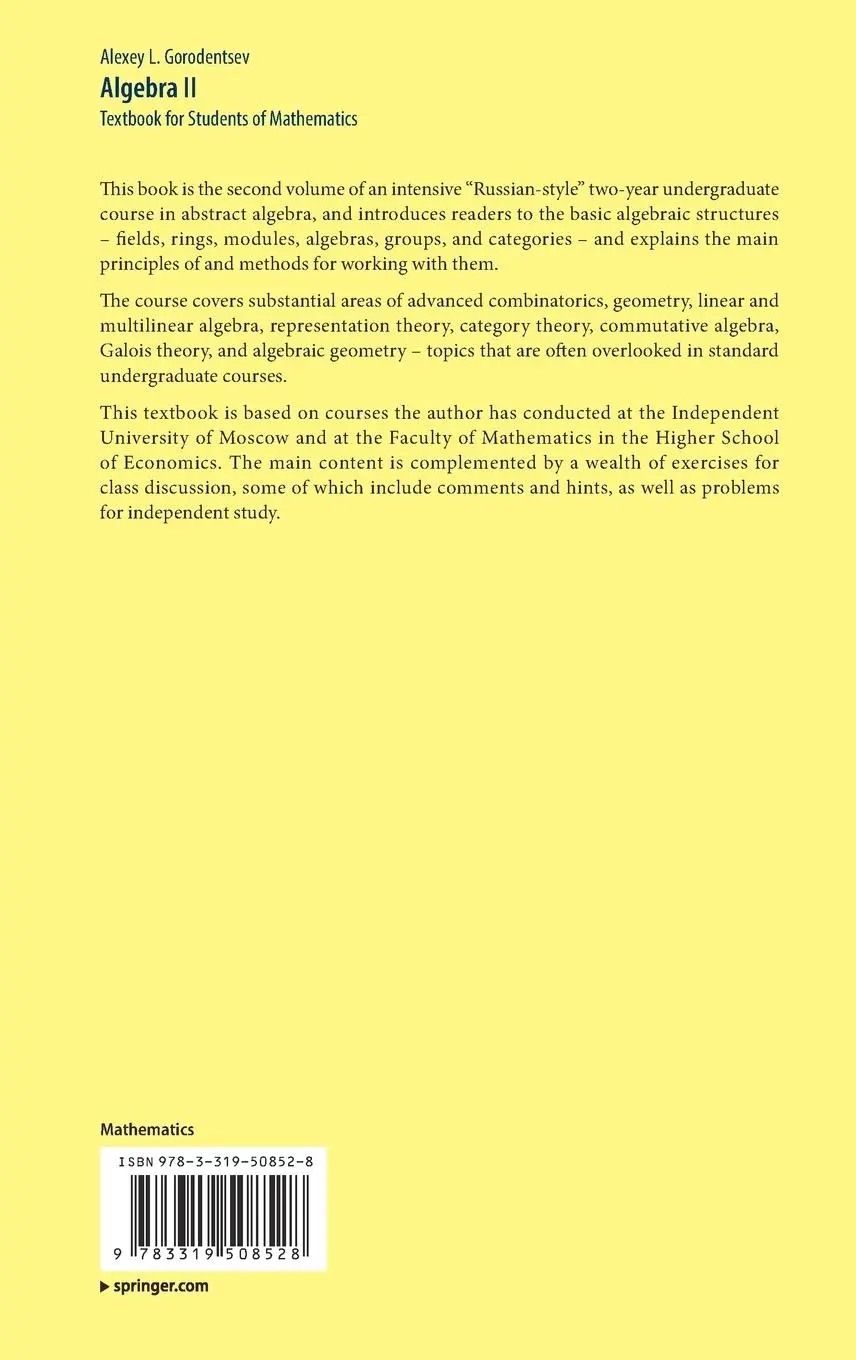 Rückseite: 9783319508528 | Algebra II | Textbook for Students of Mathematics | Gorodentsev | Buch