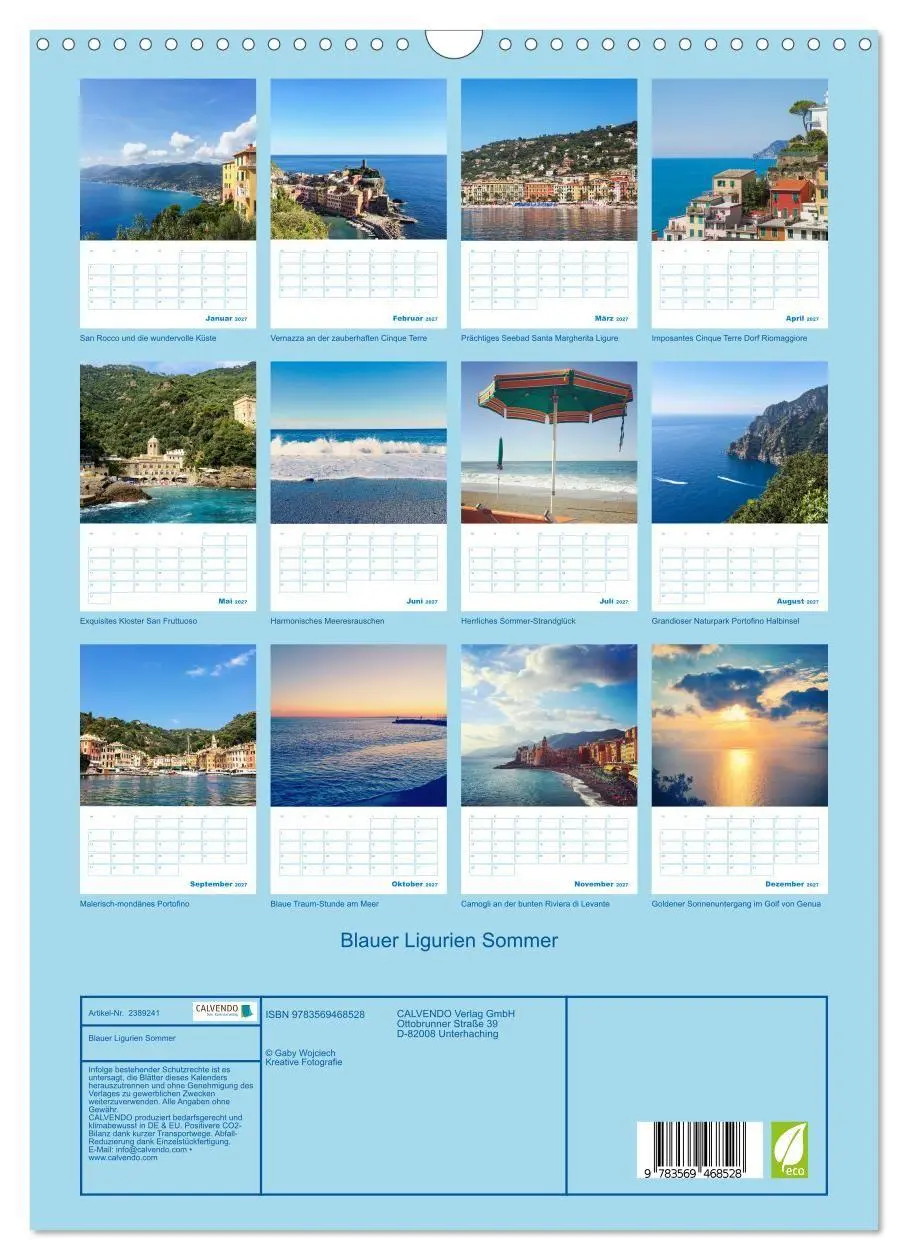 Bild: 9783569468528 | Blauer Ligurien Sommer (Wandkalender 2027 DIN A3 hoch), CALVENDO...