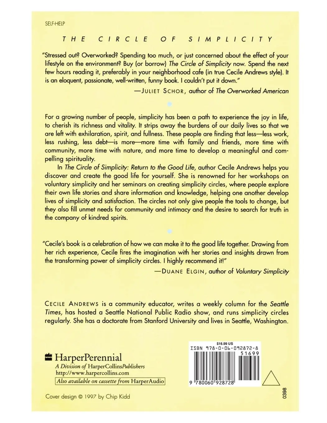 Rückseite: 9780060928728 | Circle of Simplicity | Return to the Good Life | Cecile Andrews | Buch