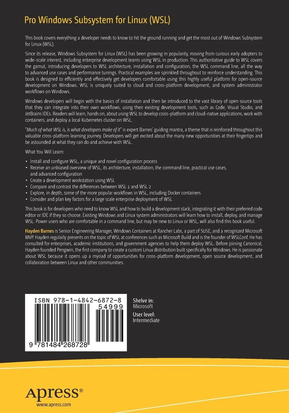 Rückseite: 9781484268728 | Pro Windows Subsystem for Linux (WSL) | Hayden Barnes | Taschenbuch
