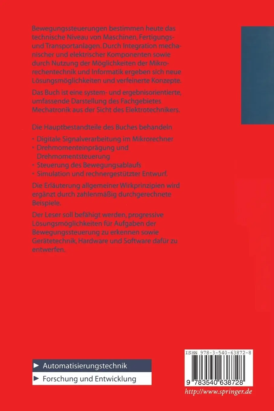 Rückseite: 9783540638728 | Bewegungssteuerungen | Rolf Schönfeld | Taschenbuch | Paperback | xi