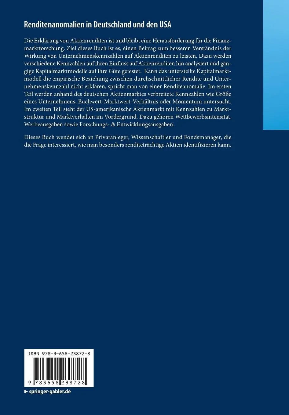 Rückseite: 9783658238728 | Renditenanomalien in Deutschland und den USA | Sabine Artmann | Buch