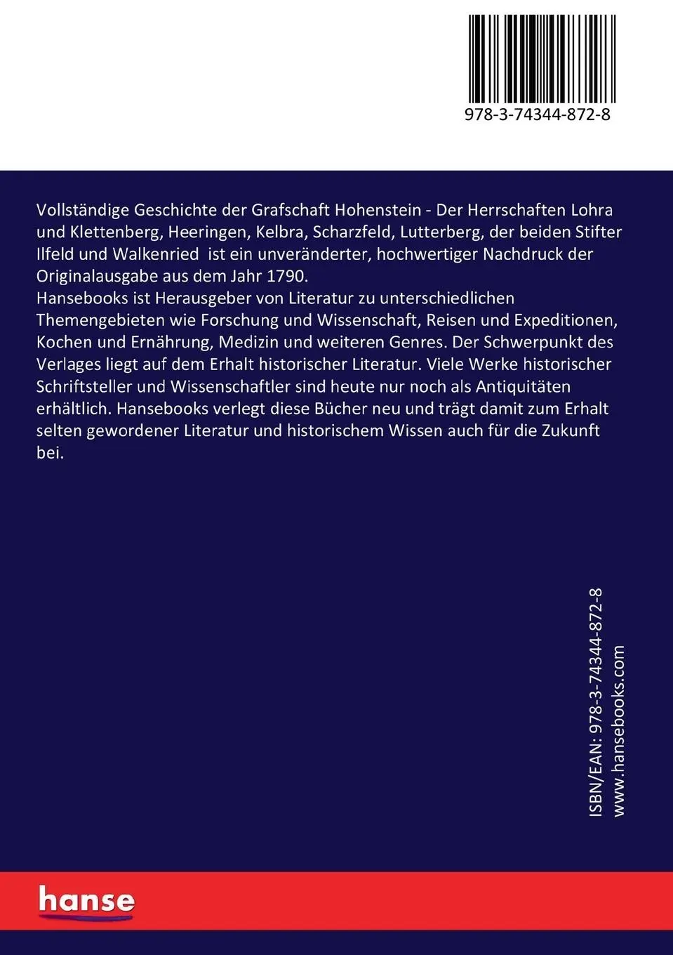 Rückseite: 9783743448728 | Vollständige Geschichte der Grafschaft Hohenstein | Hoche | Buch