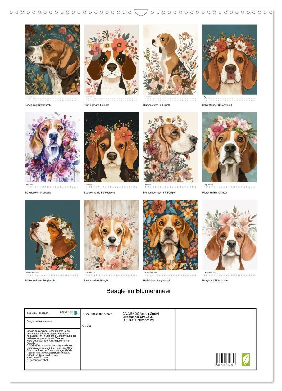 Bild: 9783516658828 | Beagle im Blumenmeer (Wandkalender 2026 DIN A2 hoch), CALVENDO...