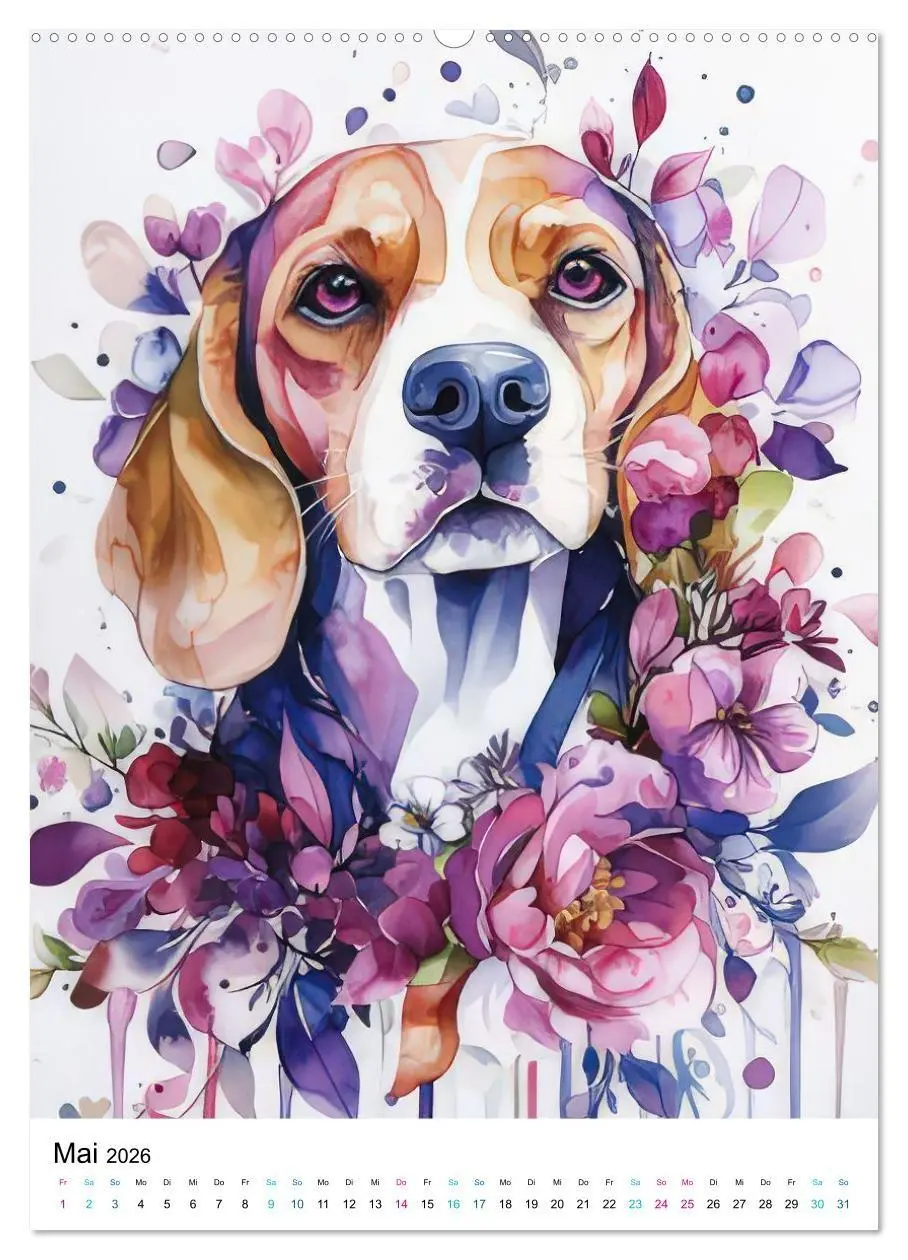 Bild: 9783516658828 | Beagle im Blumenmeer (Wandkalender 2026 DIN A2 hoch), CALVENDO...