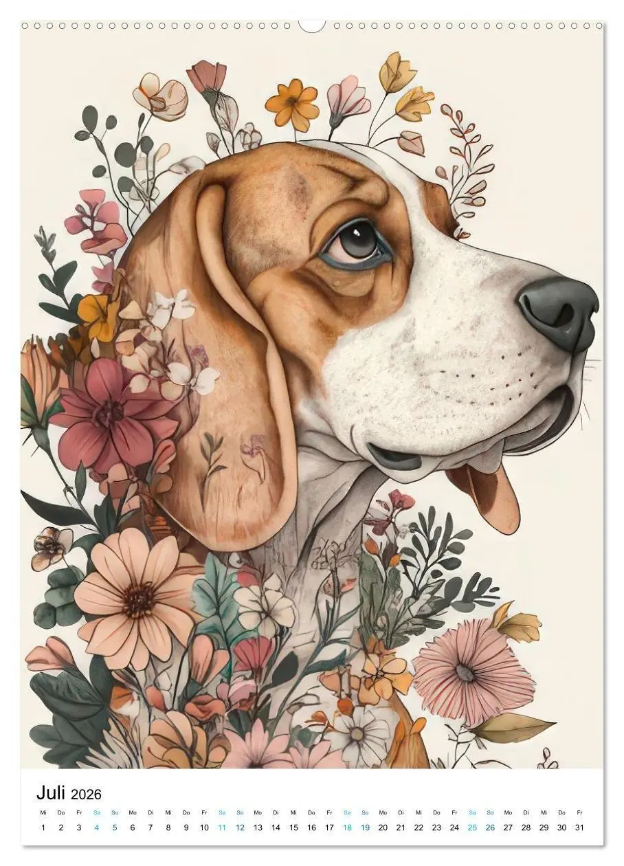 Bild: 9783516658828 | Beagle im Blumenmeer (Wandkalender 2026 DIN A2 hoch), CALVENDO...