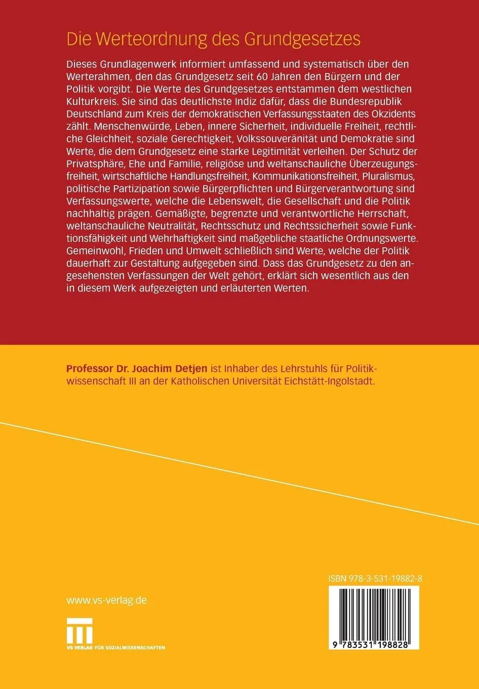Rückseite: 9783531198828 | Die Werteordnung des Grundgesetzes | Joachim Detjen | Taschenbuch