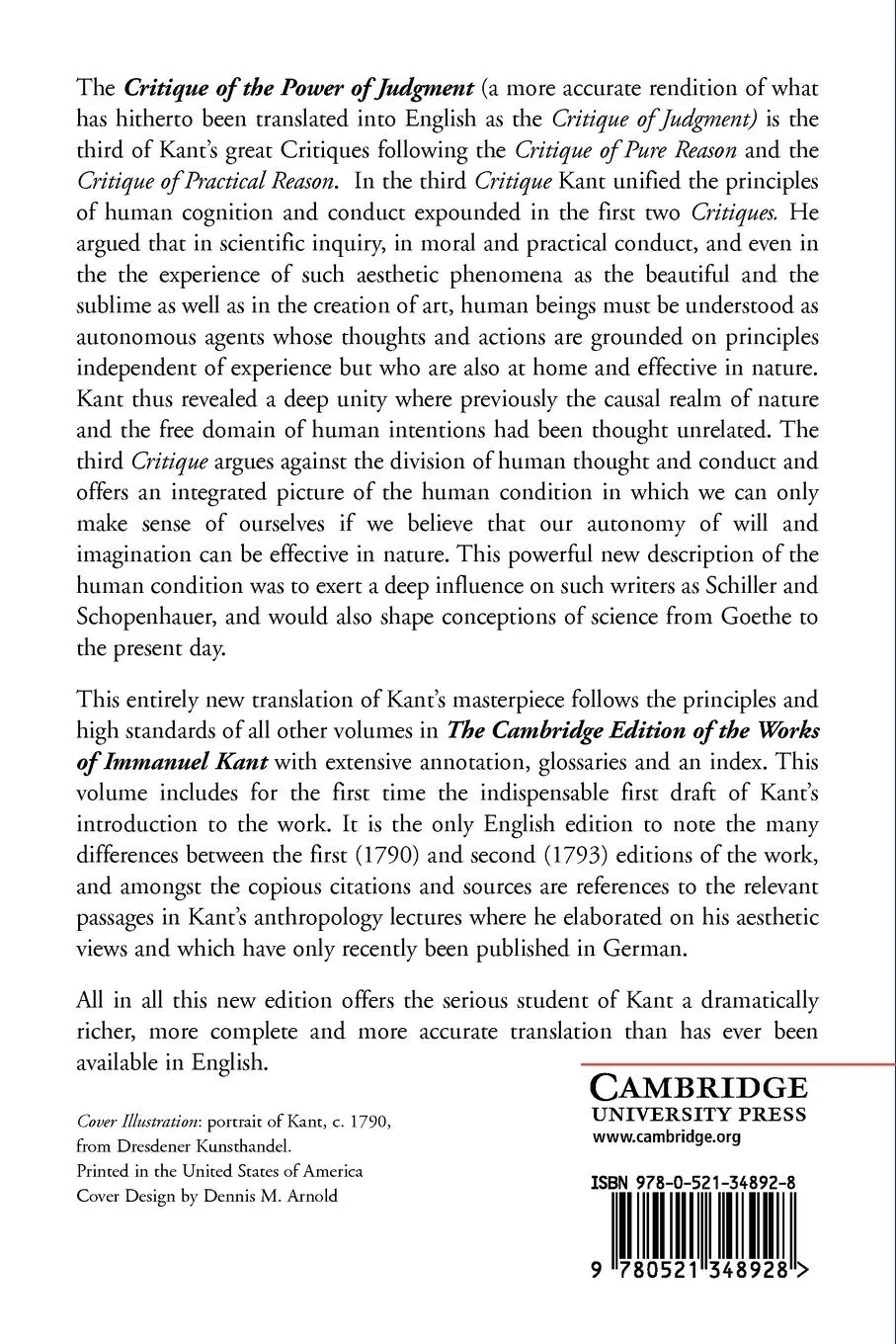 Rückseite: 9780521348928 | Critique of the Power of Judgment | Immanuel Kant | Taschenbuch | 2000
