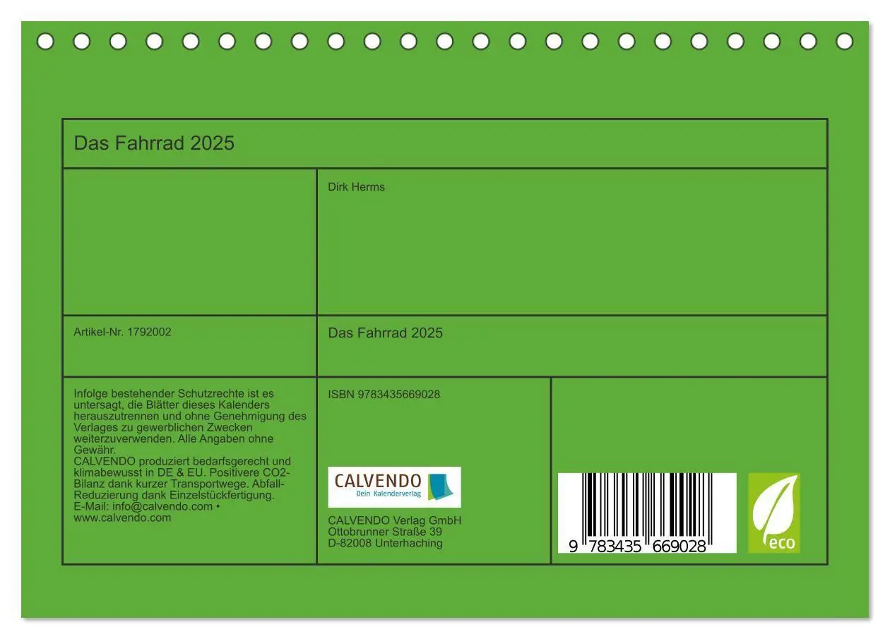 Bild: 9783435669028 | Das Fahrrad 2025 (Tischkalender 2025 DIN A5 quer), CALVENDO...
