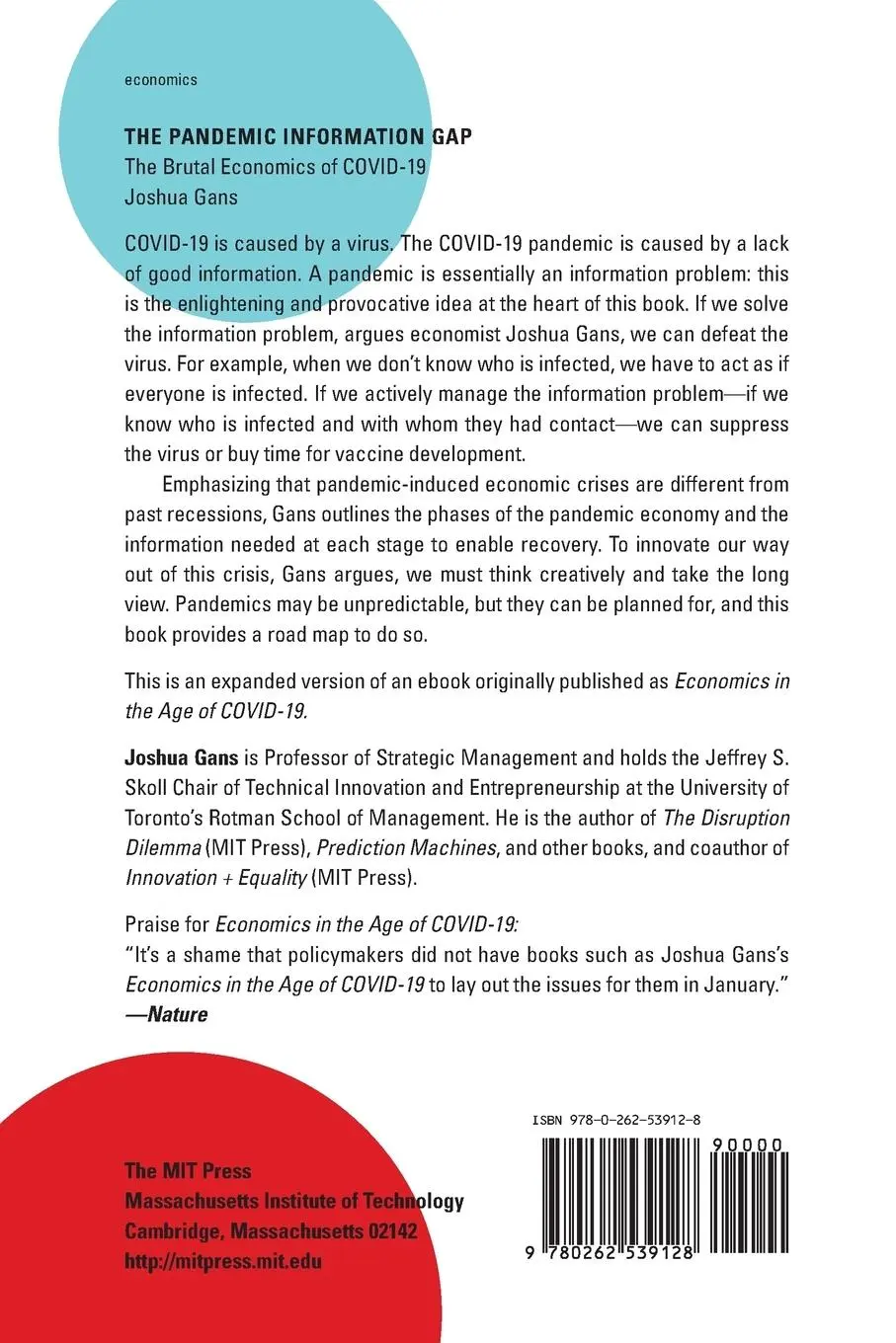 Rückseite: 9780262539128 | The Pandemic Information Gap | The Brutal Economics of COVID-19 | Gans