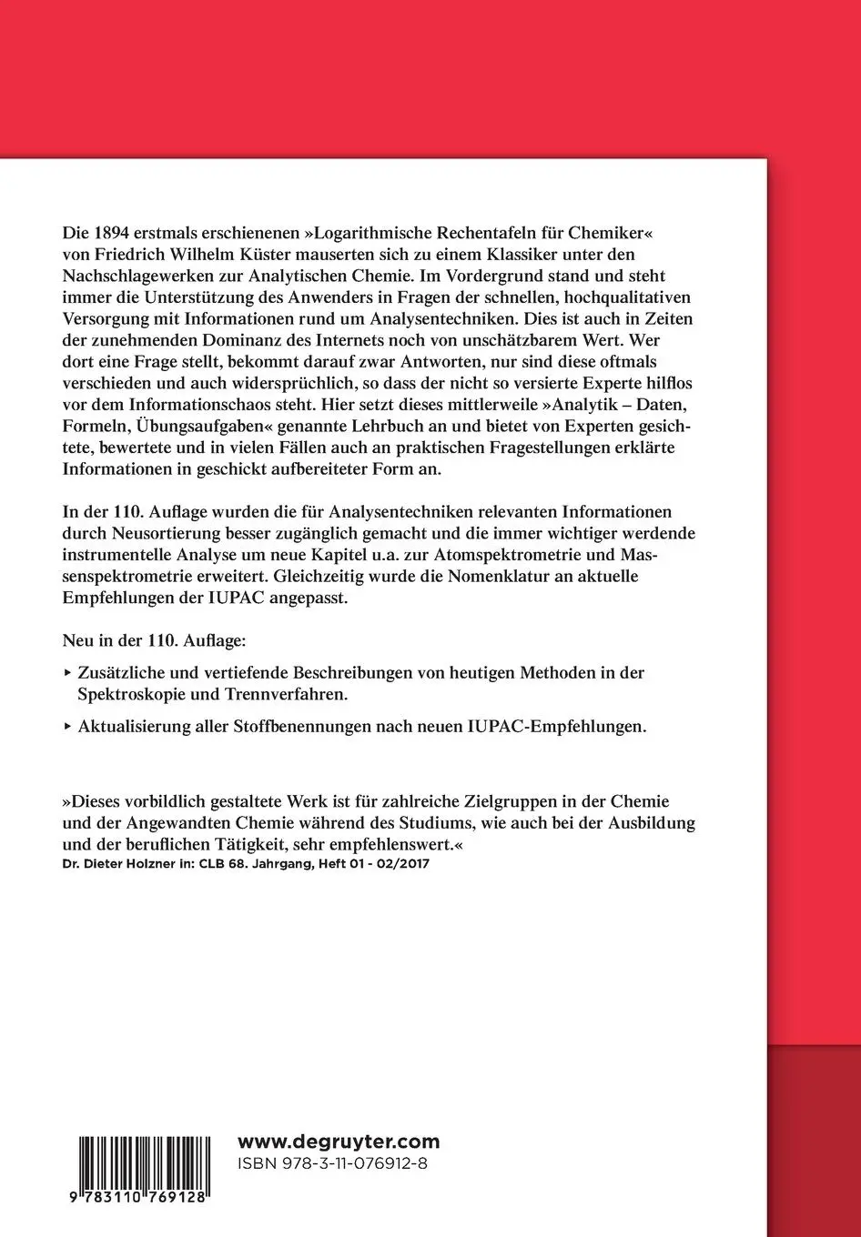 Rückseite: 9783110769128 | Analytik | Daten, Formeln, Übungsaufgaben | Andreas Seubert | Buch