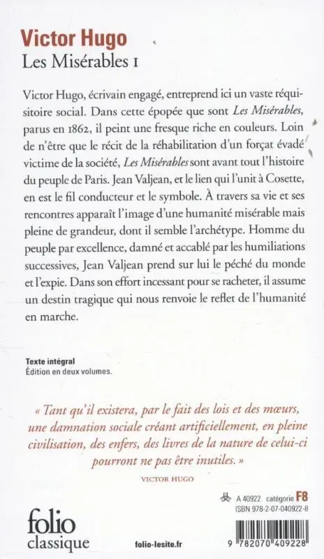 Rückseite: 9782070409228 | Les miserables 1 | Victor Hugo | Taschenbuch | Folio | 962 S. | 2000