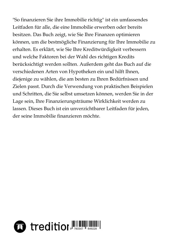 Bild: 9783347849228 | So finanzieren Sie ihre Immobilie richtig | Moritz | Taschenbuch