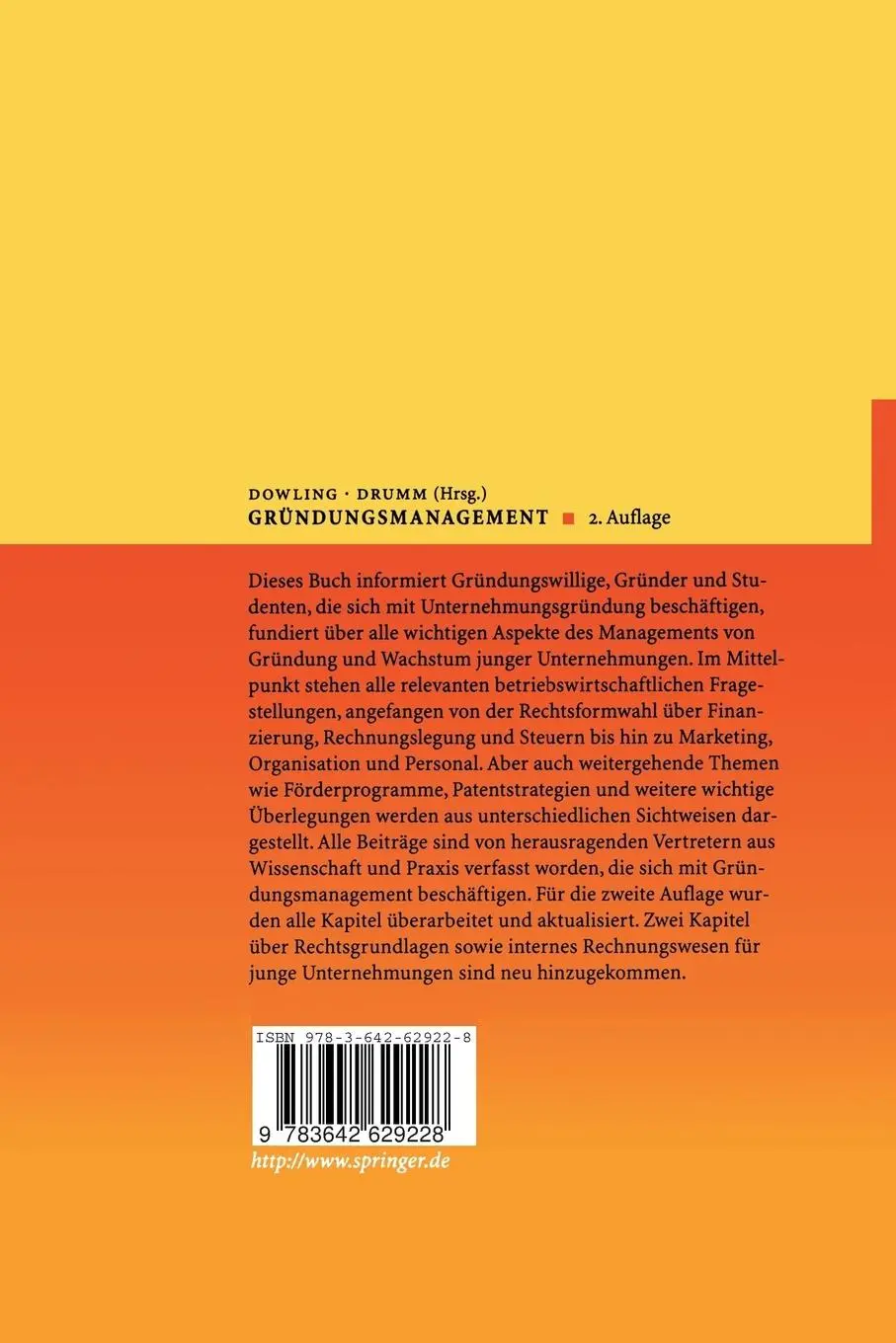 Rückseite: 9783642629228 | Gründungsmanagement | Hans J. Drumm (u. a.) | Taschenbuch | xv | 2012