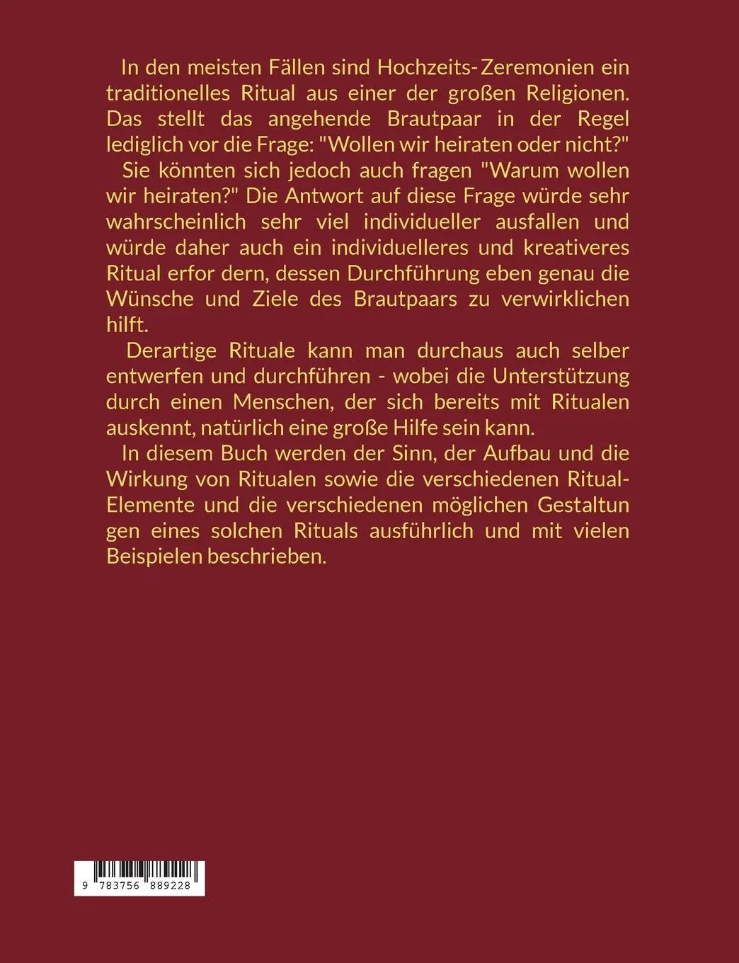 Rückseite: 9783756889228 | Kreative Hochzeits-Rituale | Harry Eilenstein | Taschenbuch | 56 S.