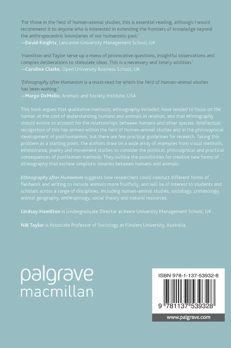 Rückseite: 9781137539328 | Ethnography after Humanism | Nik Taylor (u. a.) | Buch | viii | 2017