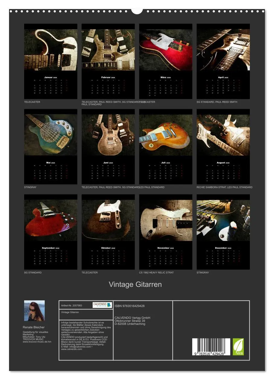 Bild: 9783516429428 | Vintage Gitarren (hochwertiger Premium Wandkalender 2026 DIN A2...