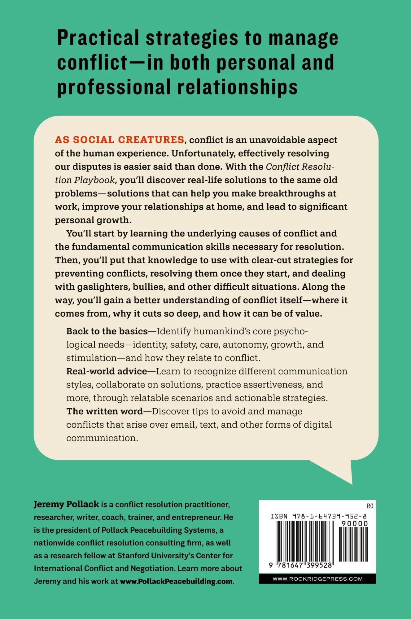 Rückseite: 9781647399528 | Conflict Resolution Playbook | Jeremy Pollack | Taschenbuch | Englisch