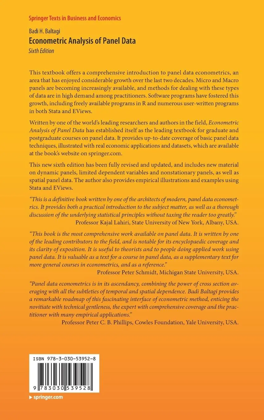 Rückseite: 9783030539528 | Econometric Analysis of Panel Data | Badi H. Baltagi | Buch | xx