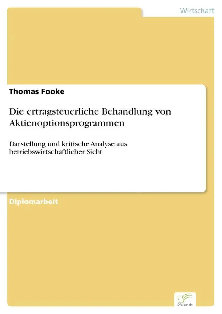 Cover: 9783838629728 | Die ertragsteuerliche Behandlung von Aktienoptionsprogrammen | Fooke