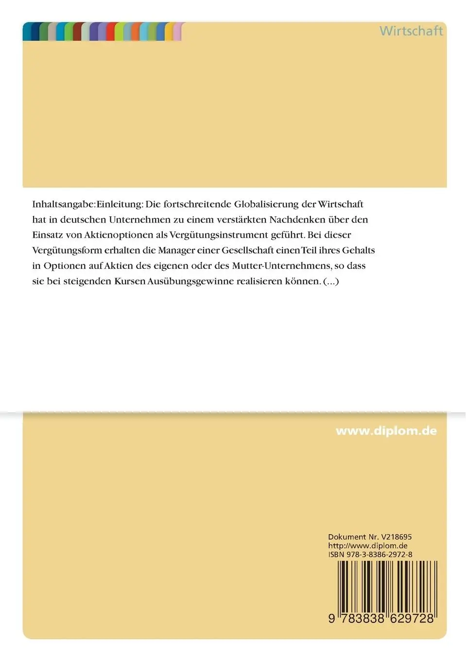 Rückseite: 9783838629728 | Die ertragsteuerliche Behandlung von Aktienoptionsprogrammen | Fooke