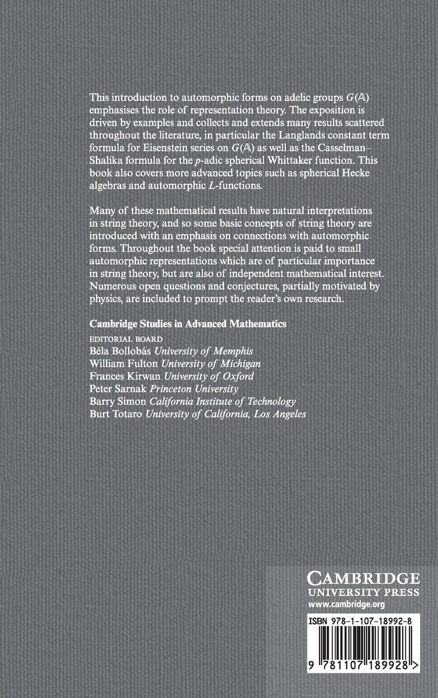 Rückseite: 9781107189928 | Eisenstein Series and Automorphic Representations | Fleig (u. a.)
