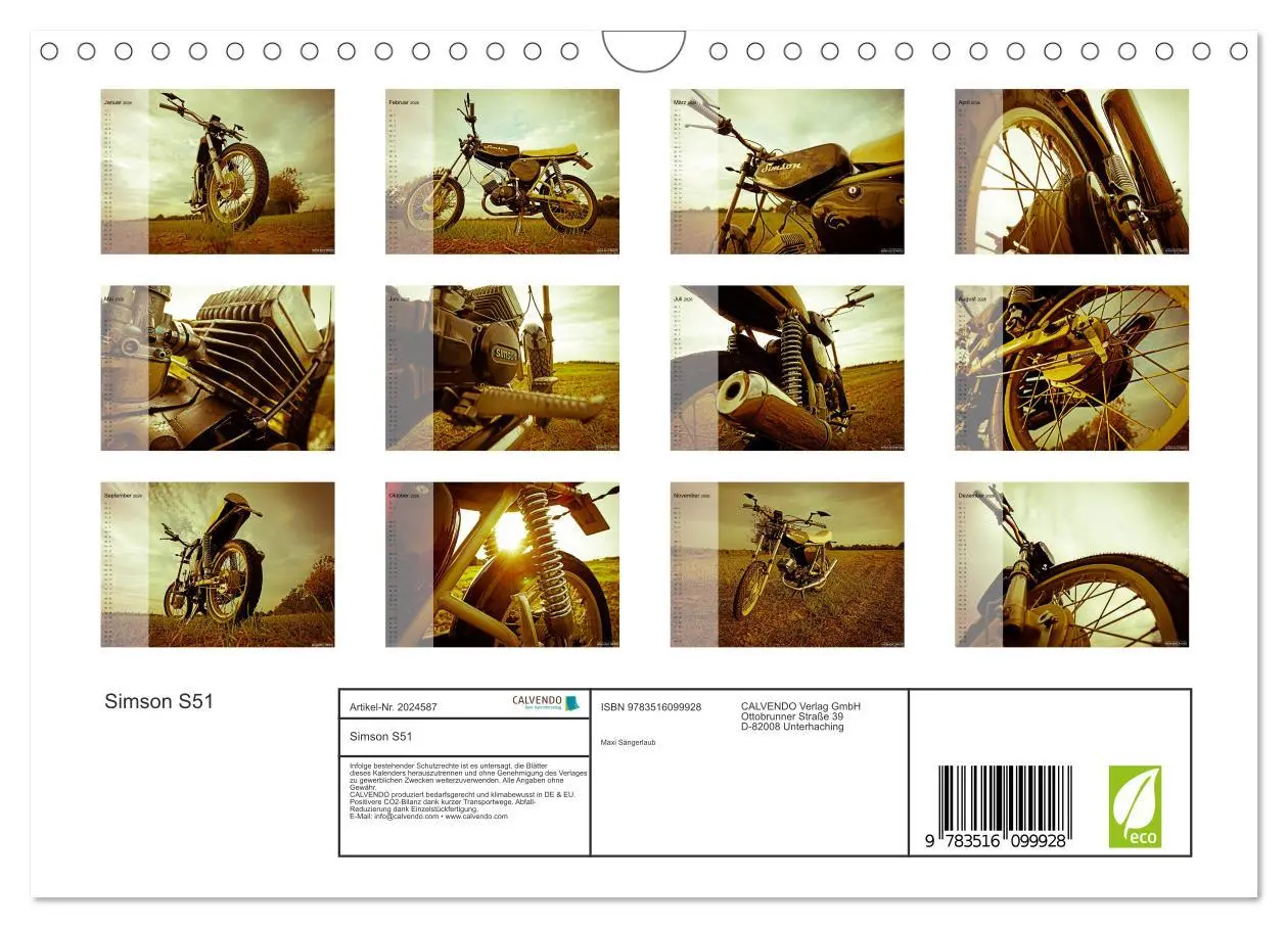 Bild: 9783516099928 | Simson S51 (Wandkalender 2026 DIN A4 quer), CALVENDO Monatskalender
