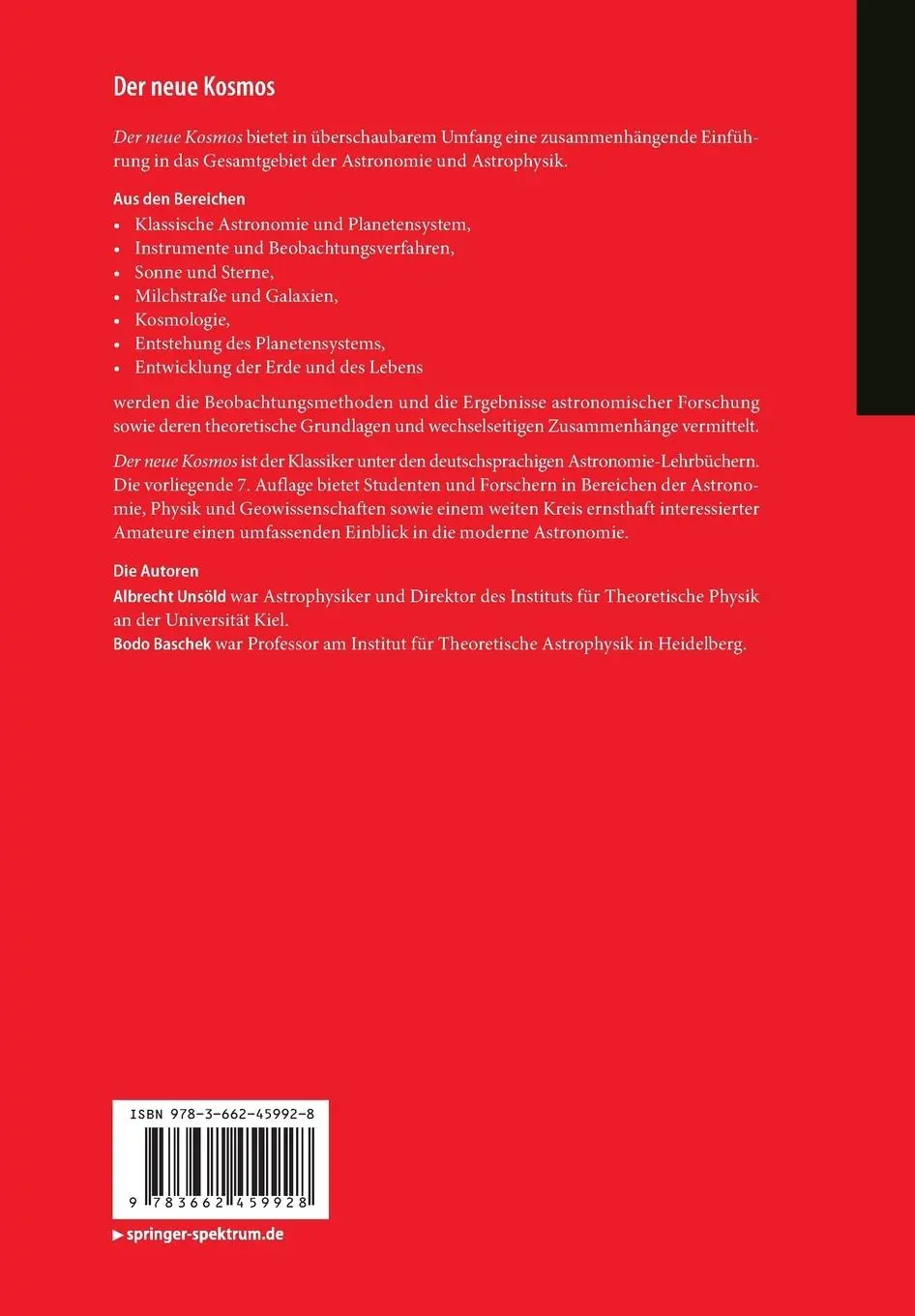 Rückseite: 9783662459928 | Der neue Kosmos | Einführung in die Astronomie und Astrophysik | Buch