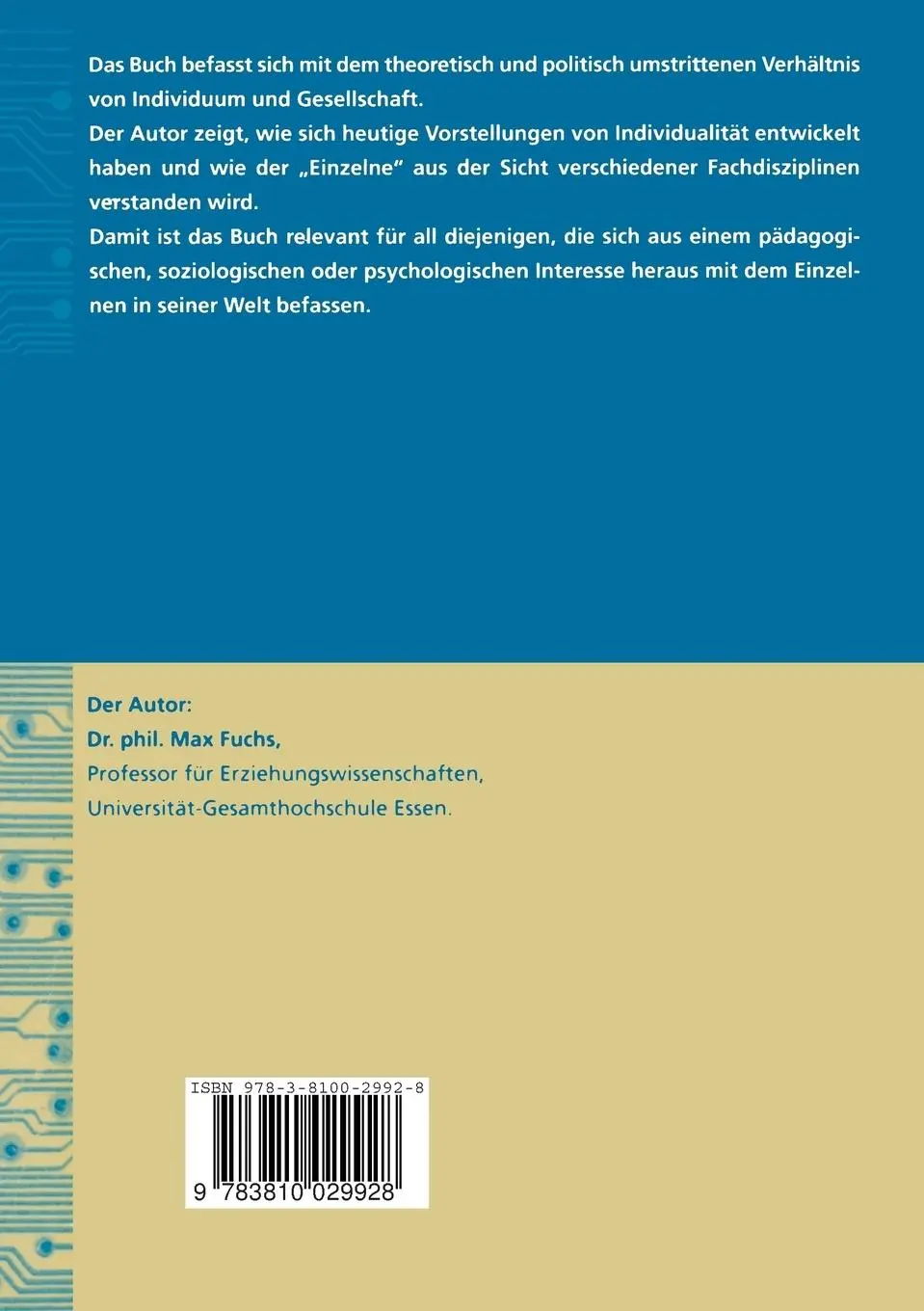 Rückseite: 9783810029928 | Persönlichkeit und Subjektivität | Max Fuchs | Taschenbuch | 299 S.