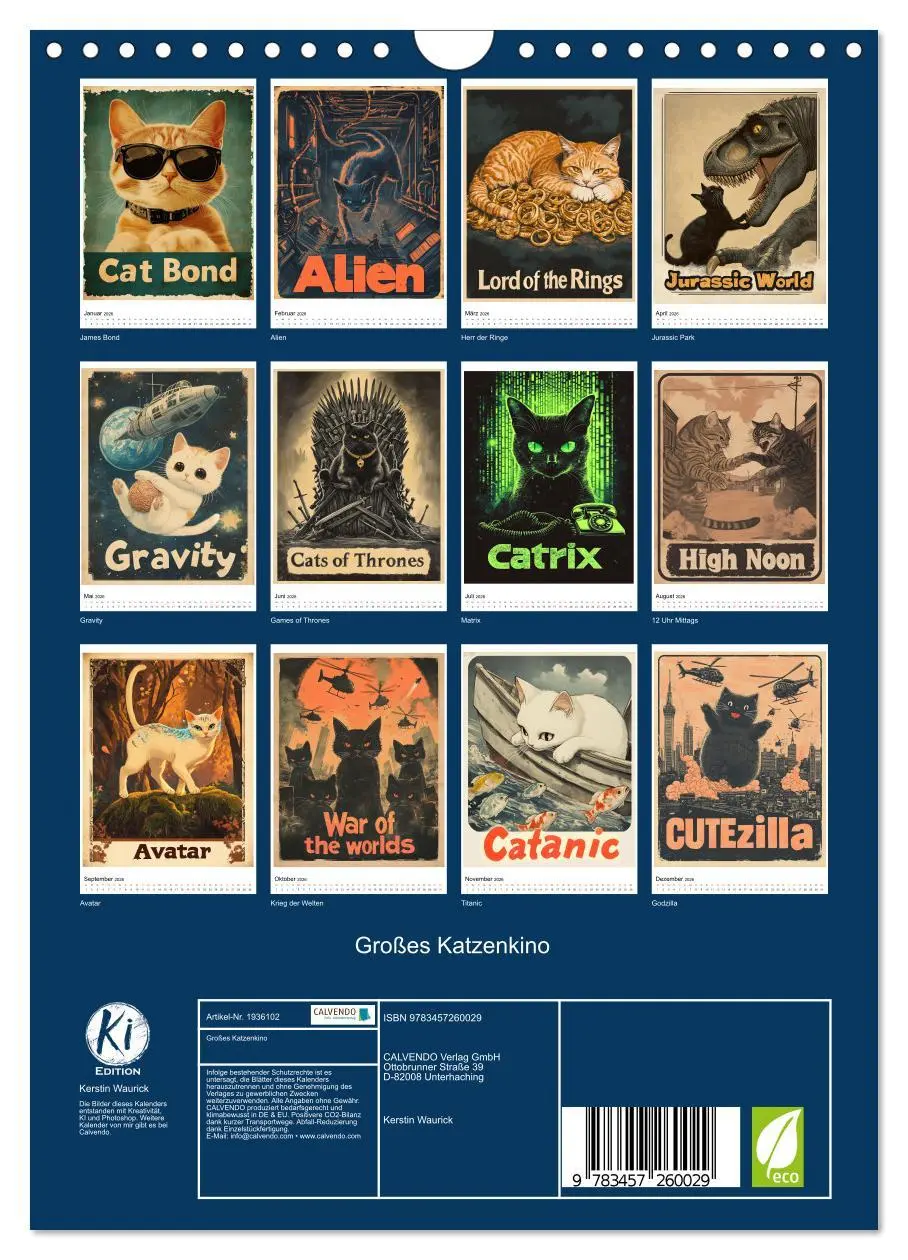 Bild: 9783457260029 | Großes Katzenkino (Wandkalender 2026 DIN A4 hoch), CALVENDO...