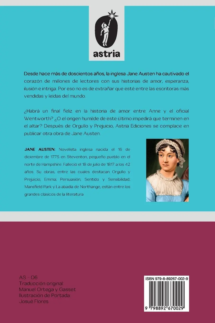 Rückseite: 9798892670029 | Persuasión | Jane Austen (u. a.) | Taschenbuch | Spanisch | 2023