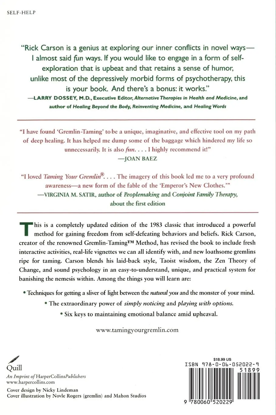 Rückseite: 9780060520229 | Taming Your Gremlin (Revised Edition) | Rick Carson | Taschenbuch
