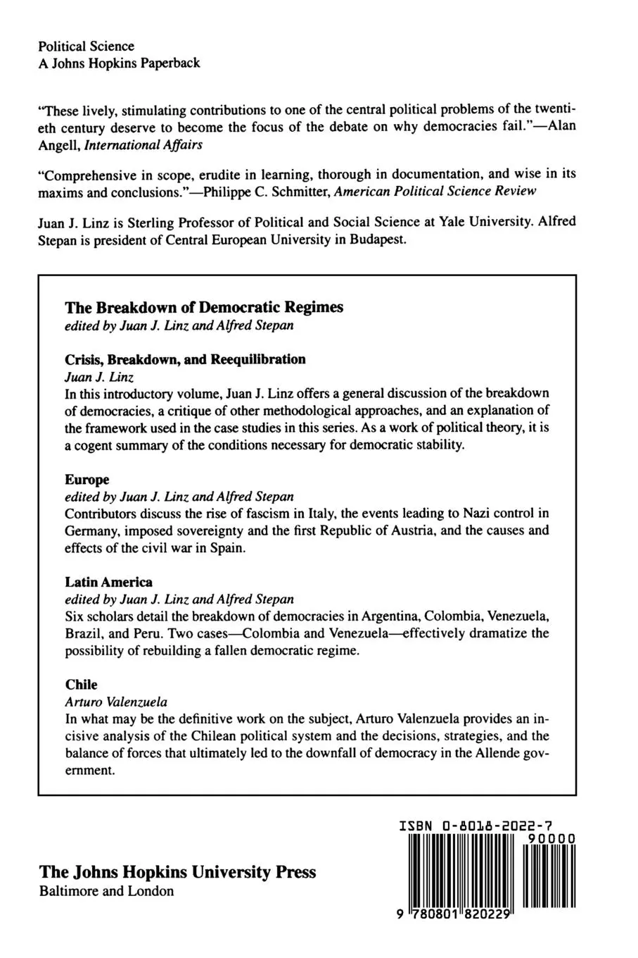 Rückseite: 9780801820229 | THE BREAKDOWN OF DEMOCRATIC REGIMES | Juan J. Linz (u. a.) | Buch