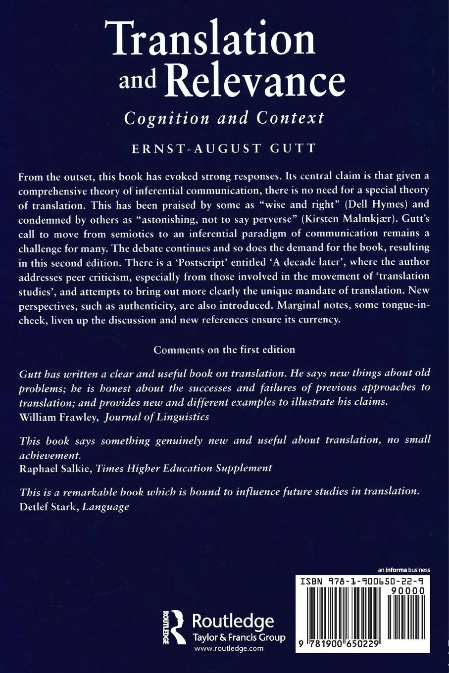 Rückseite: 9781900650229 | Translation and Relevance | Cognition and Context | Ernst-August Gutt