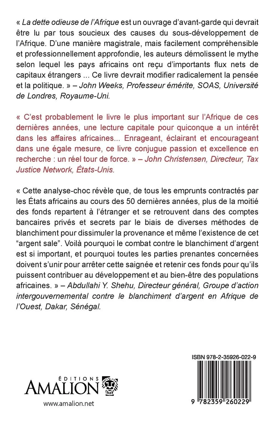 Rückseite: 9782359260229 | La dette odieuse de l'Afrique | Léonce Ndikumana (u. a.) | Taschenbuch